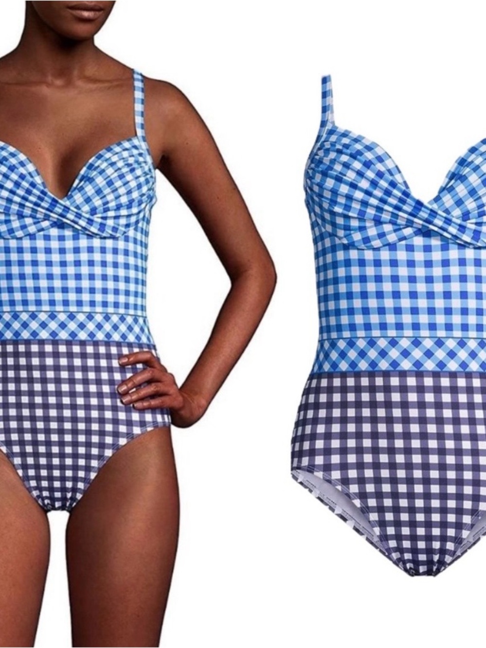 DRAPER JAMES x Lands’ End Blue Gingham One-Piece Swimsuit Size 6 NEW